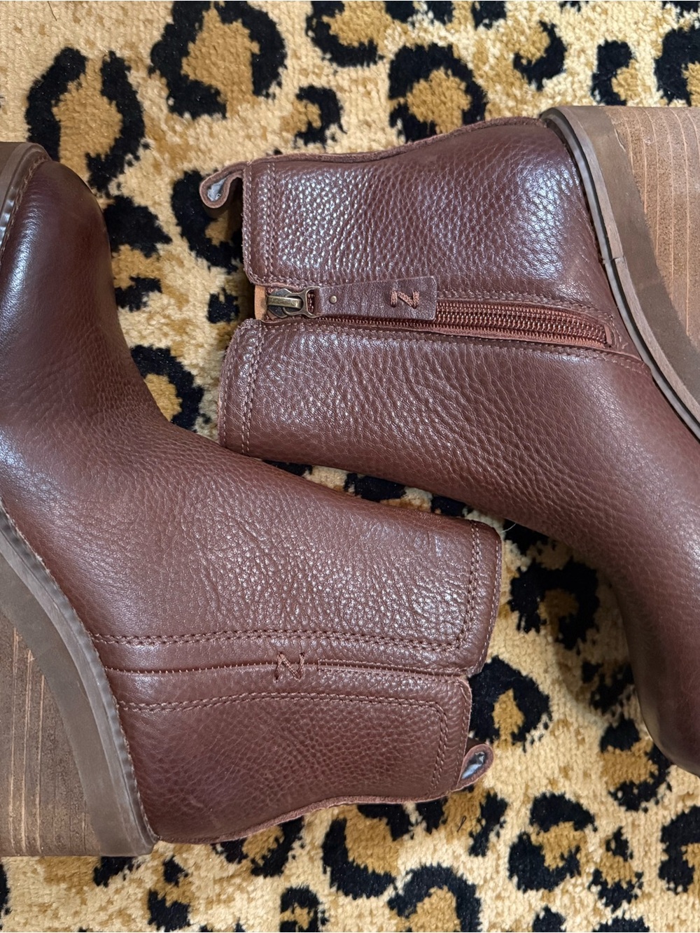 Zodiac Brown Leather Wedge, Side-Zip, Ankle Boots - Picture 2 of 14
